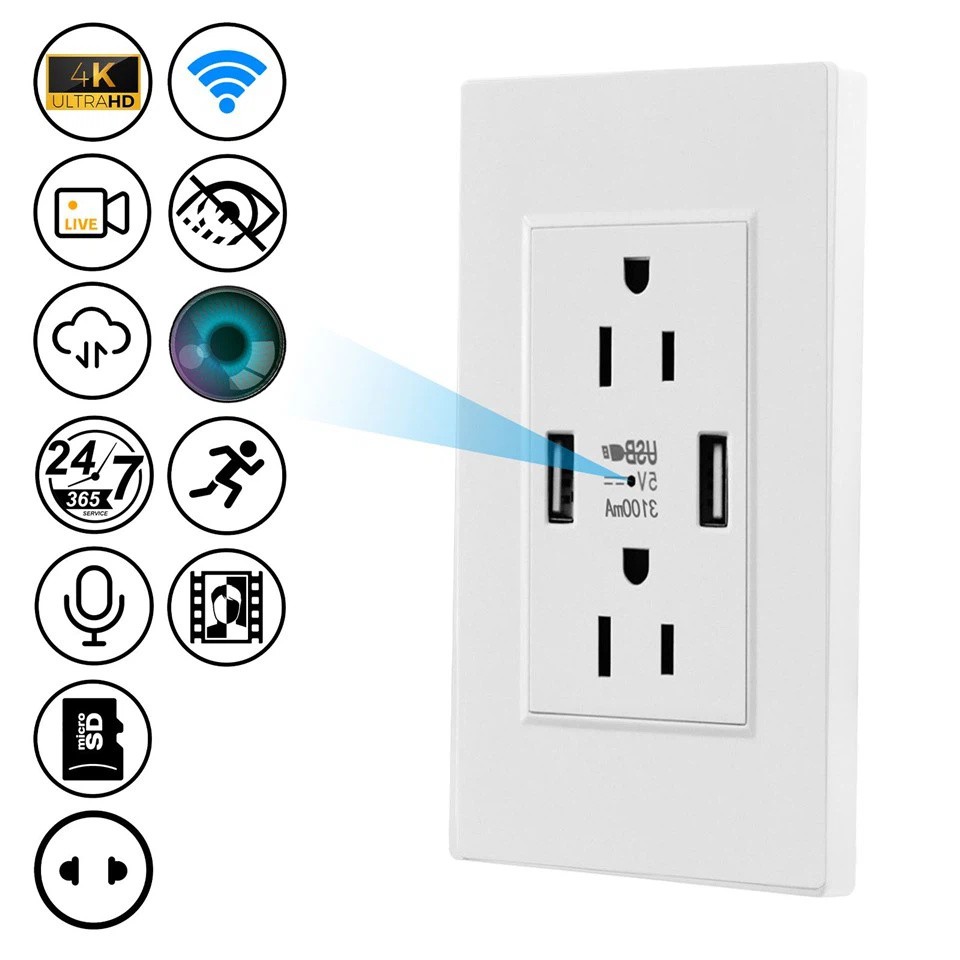 Wall Outlet Camera - 4K/1080P Hidden Camera With Audio & USB Charging Wall Outlet Camera - 4K/1080P Hidden Camera With Audio & USB Charging